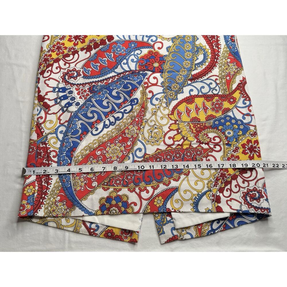 Talbots Size 12 Pencil Skirt Red Blue Yellow Paisley Back Zip Lined New - Picture 9 of 10